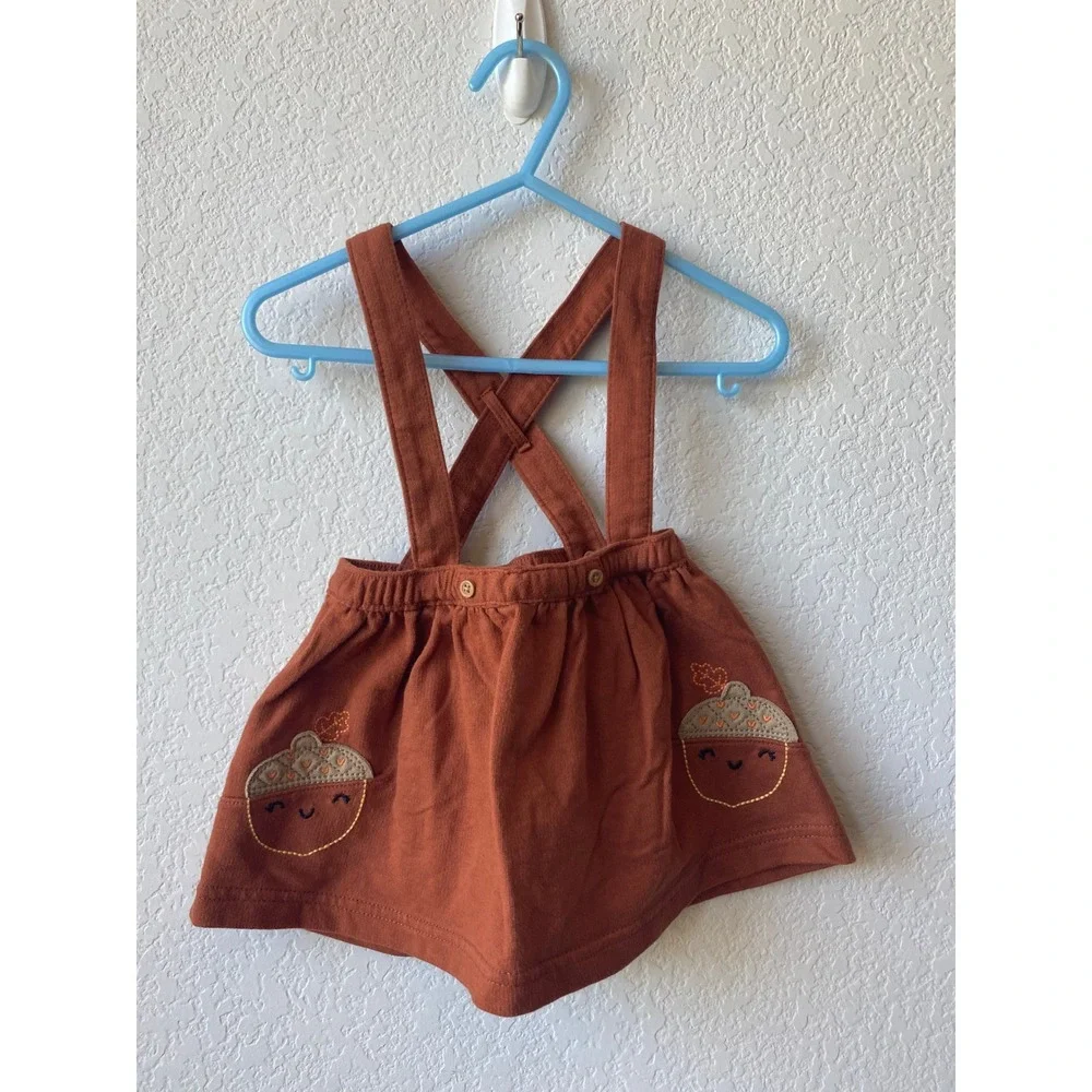 Carters Girls Acorn Embroidered COTTAGECORE Suspender Skirt Size 6m Rust Brown